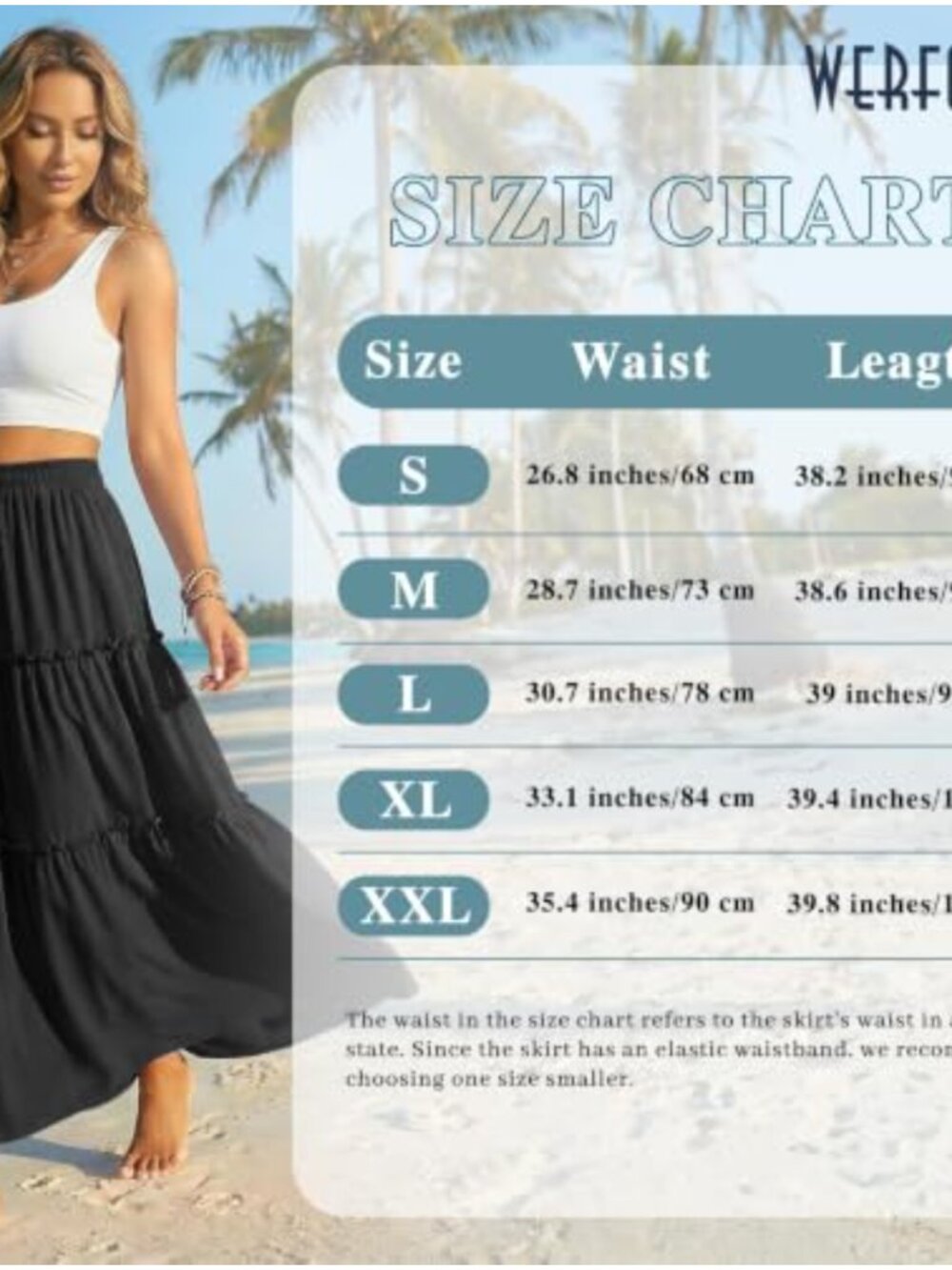 WERFORU Women's High Waist Pockets A-Line Maxi Skirt Flowy Elastic Waist Boho - Picture 5 of 6